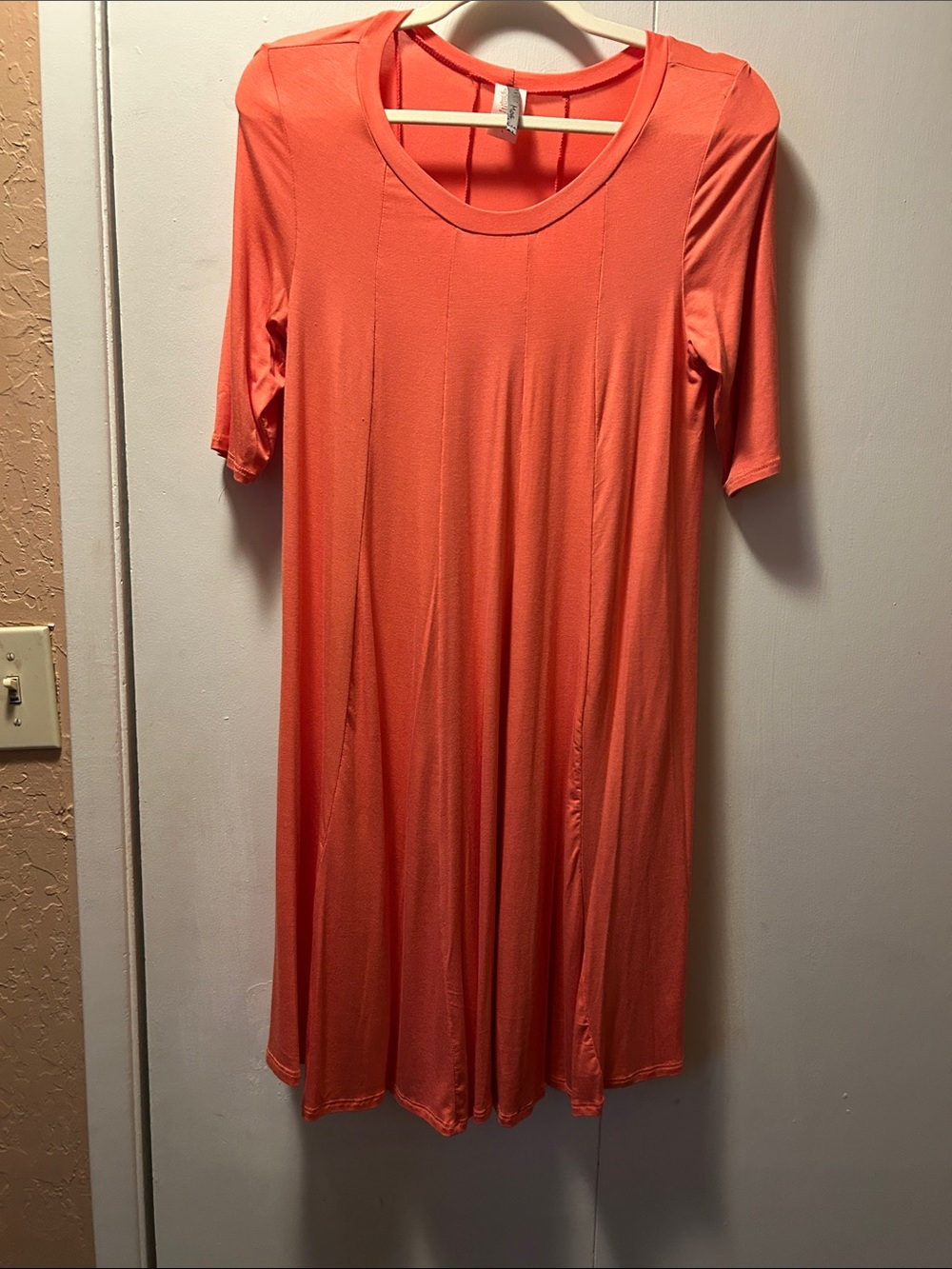 Mango Coral Short-Sleeve Swing dress